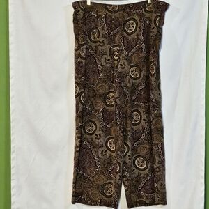 Theo Miles Brown Paisley Pull On Draw String Silk Psnts Wmns Sz 14